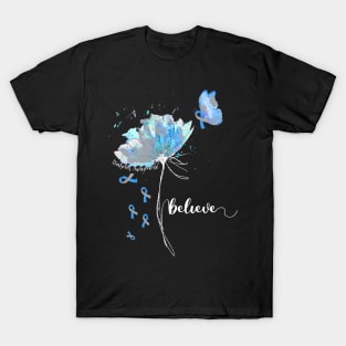 Womens Believe Flower-Butterfly Diabetes T-Shirt